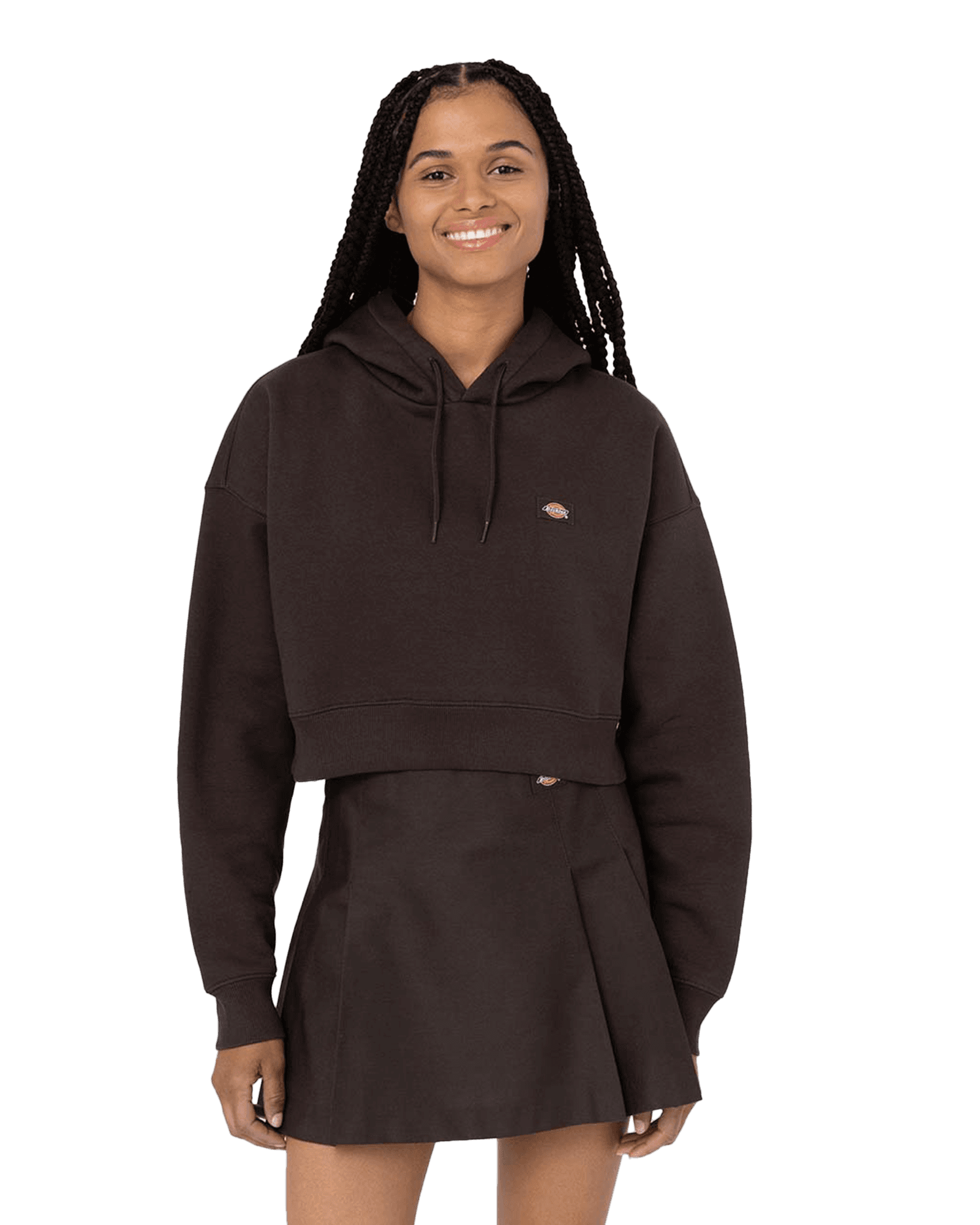 Oakport Cropped Hoodie W Dark Brown