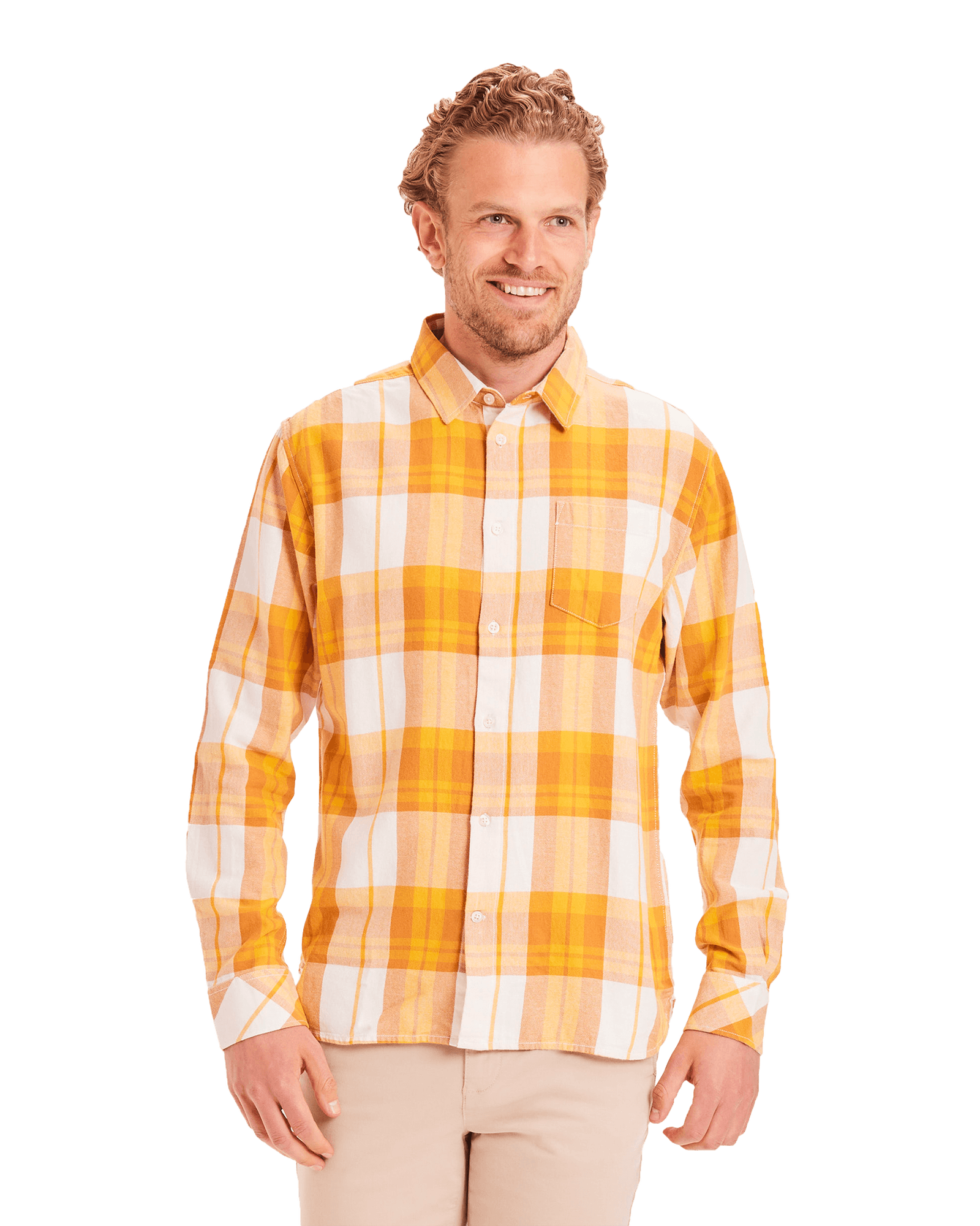 Elder Fine Twill Cheched Shirt M Inca Gold