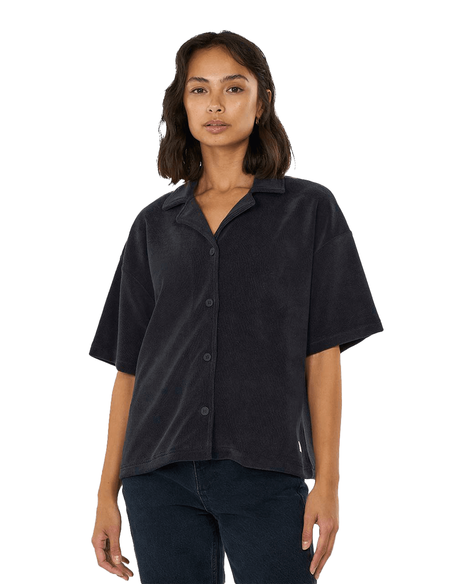 Woven Terry Short Sleeve Shirt W 1300 Black Jet
