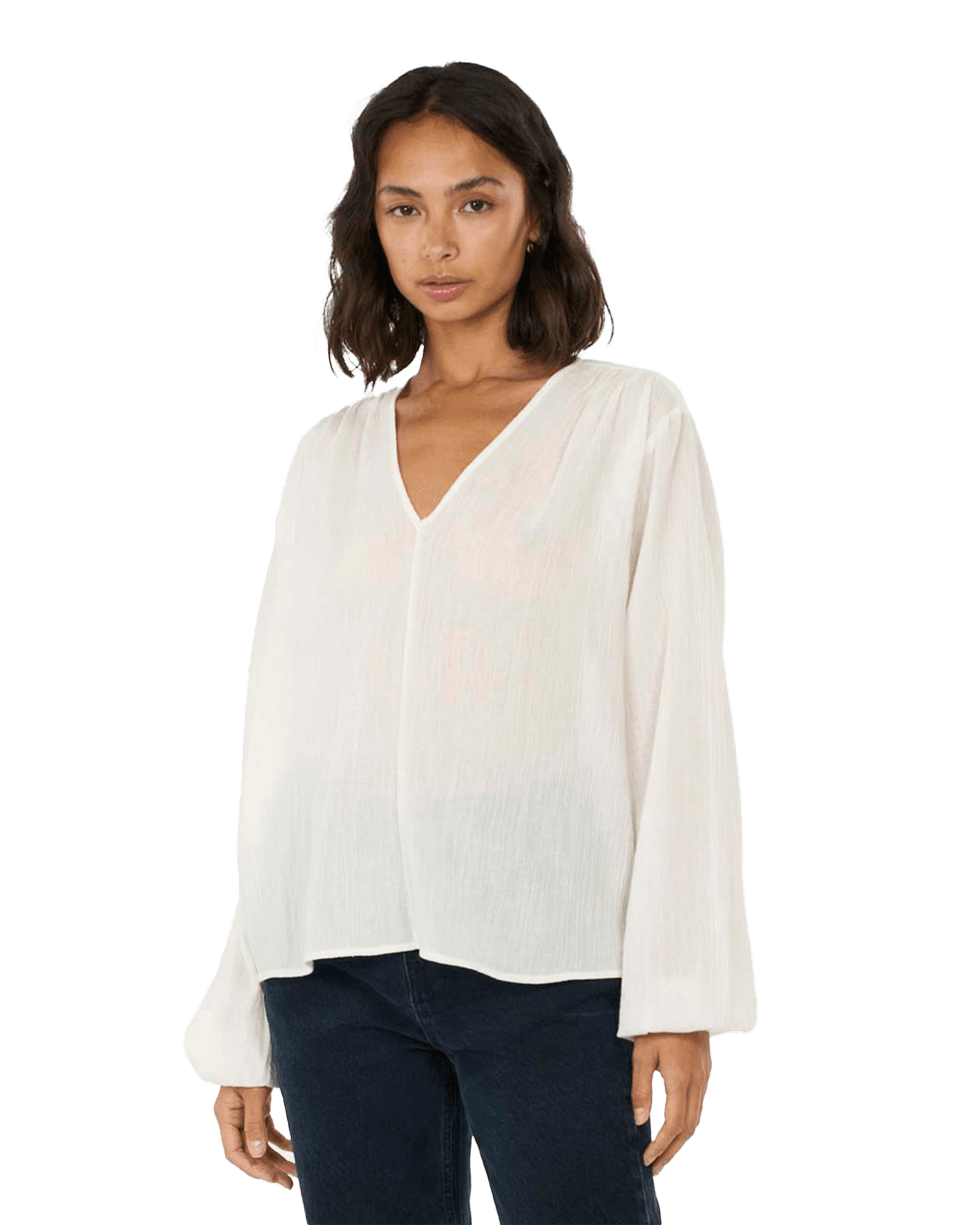 Cotton Crepe A-Shape Volume Sleeved Shirt W 1334 Snow White