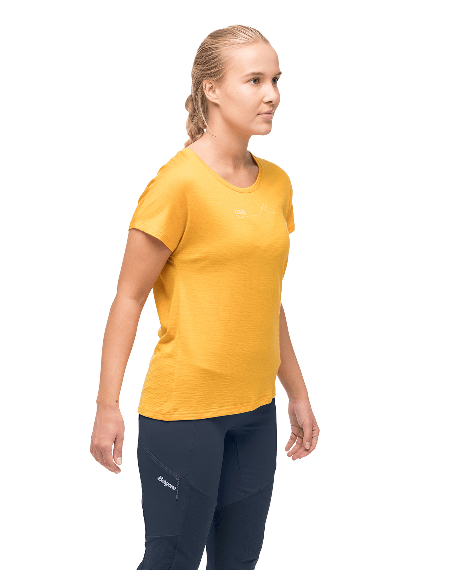 Tind Crux Merino Tee W Marigold Yellow/Buttercup Yellow Moon Peak