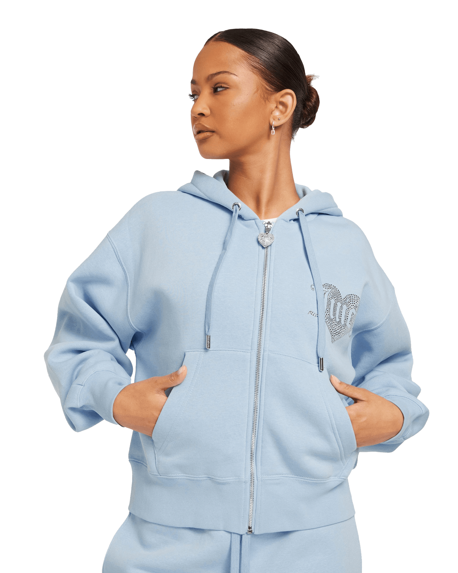 Marielle Heart Diamante Zip Through Hoodie W Powder Blue
