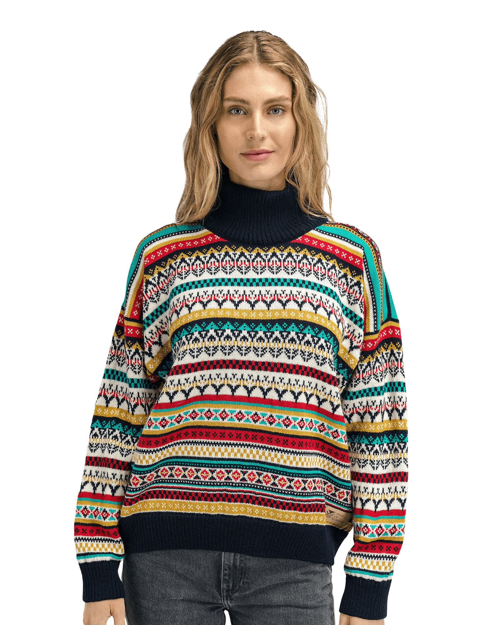 Utsira Sweater W Marine Offwhite Raspberry