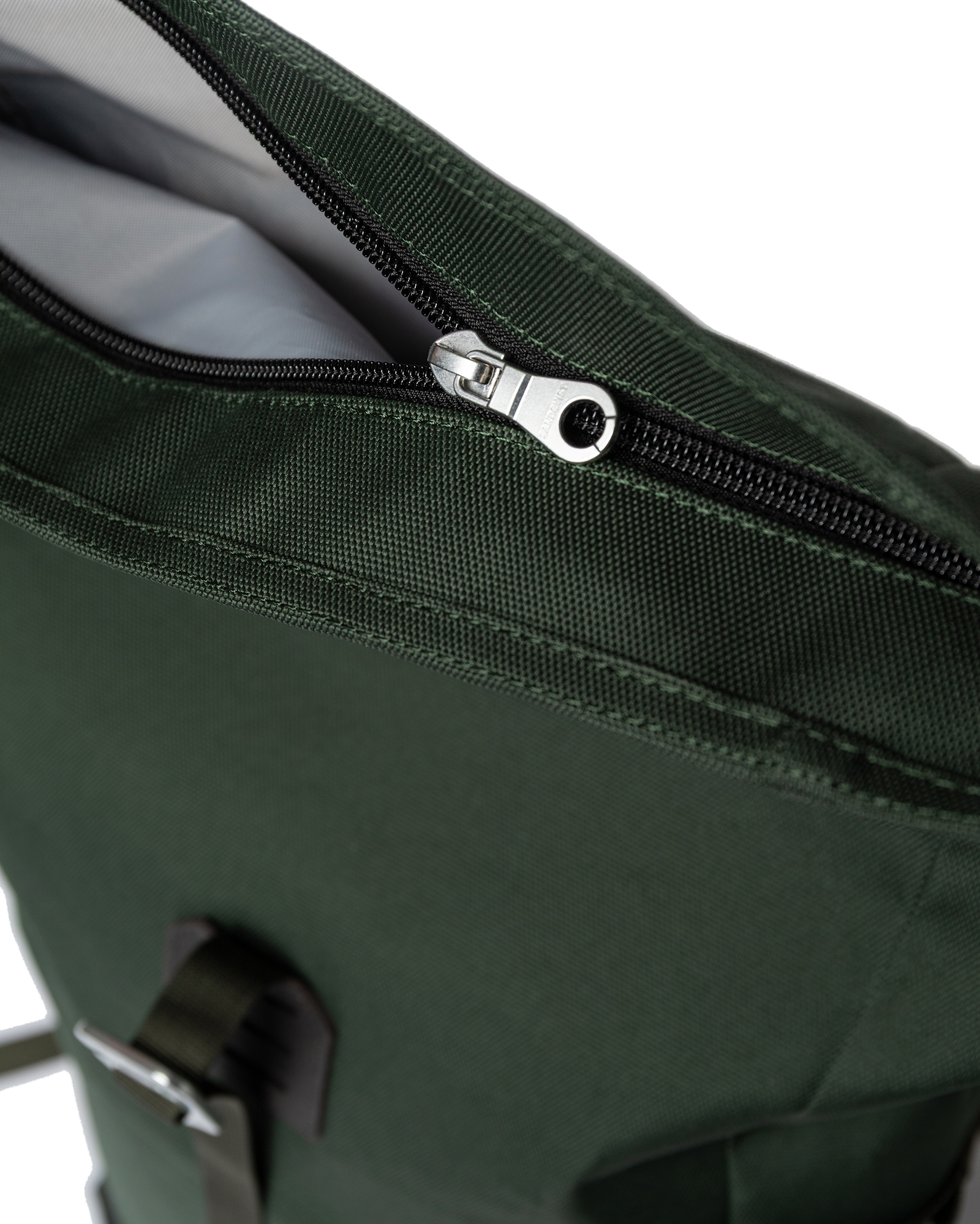 Dawn Green with dark brown leather