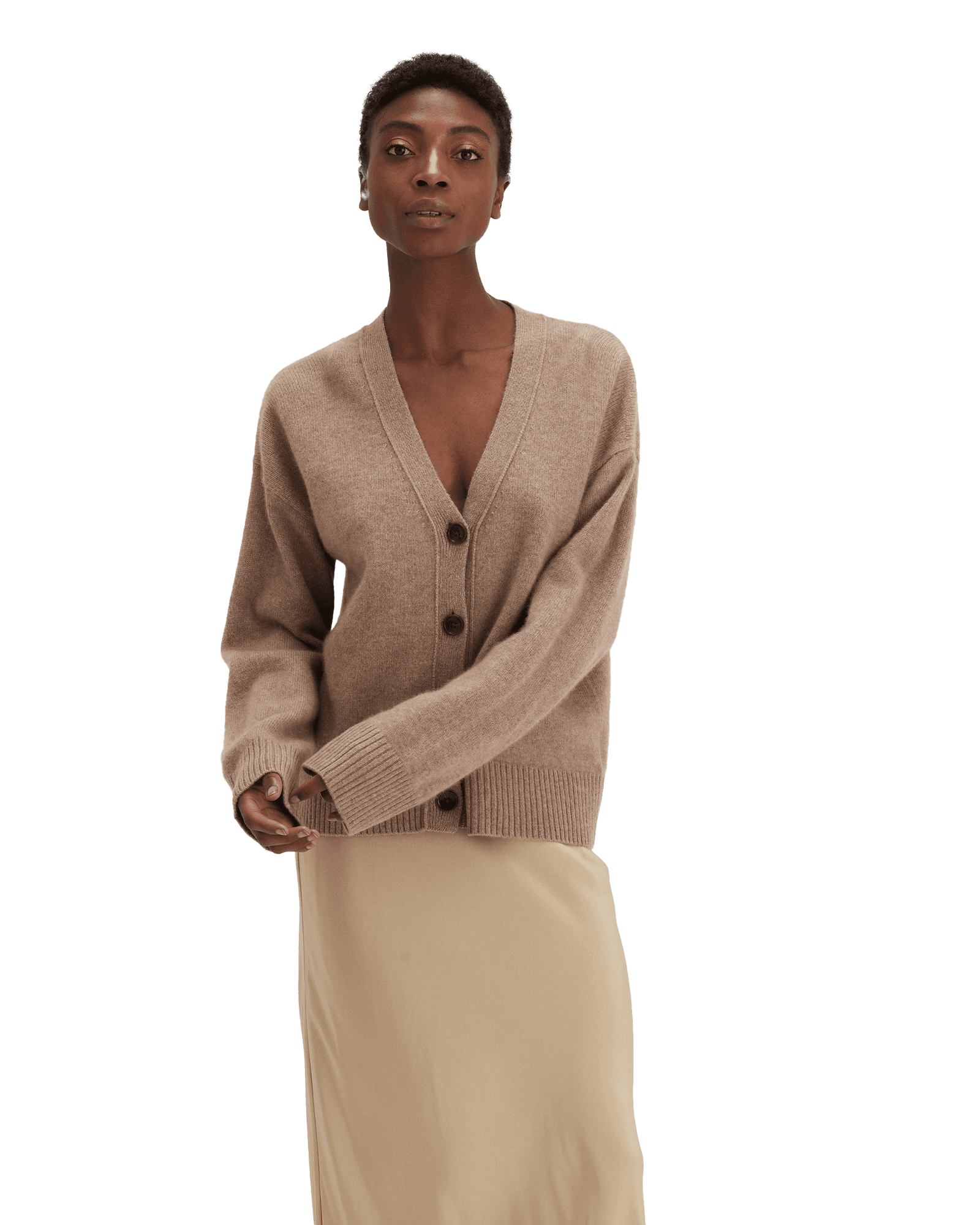 V-neck Wide Cardigan W Mink