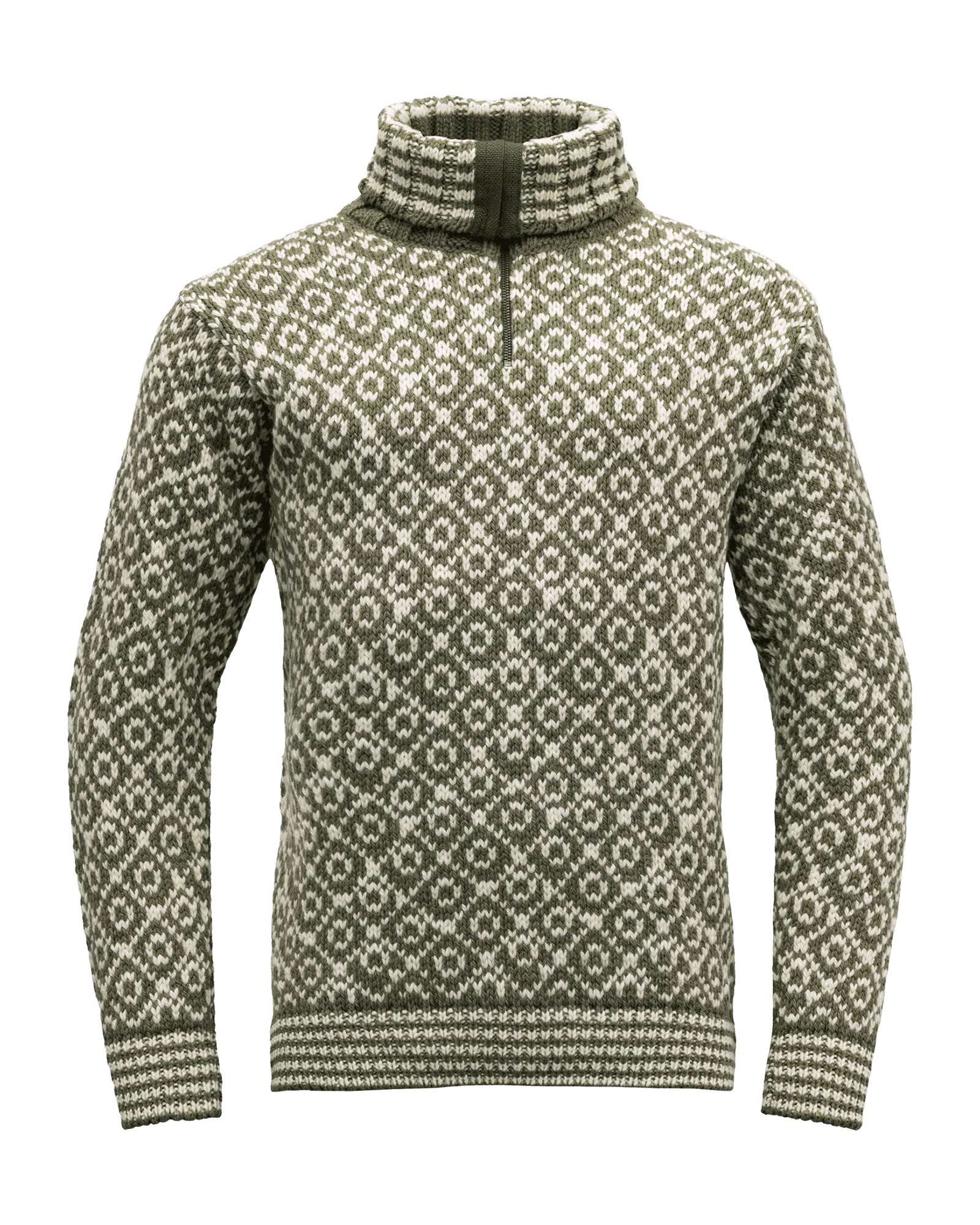 Svalbard Wool Zip Neck Olive/Off White