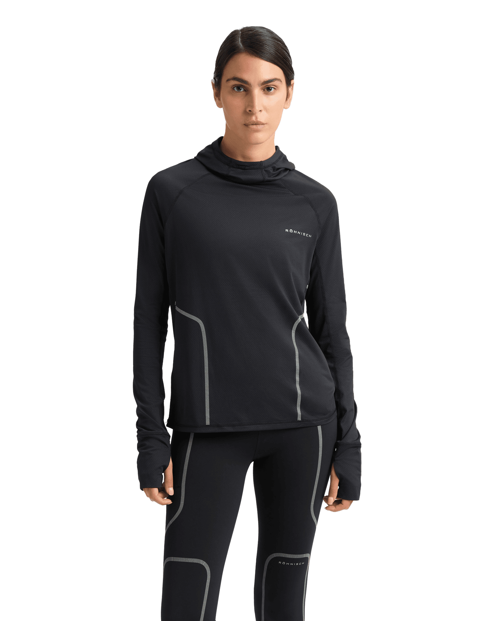 Jacquard Hood Long Sleeve W Black