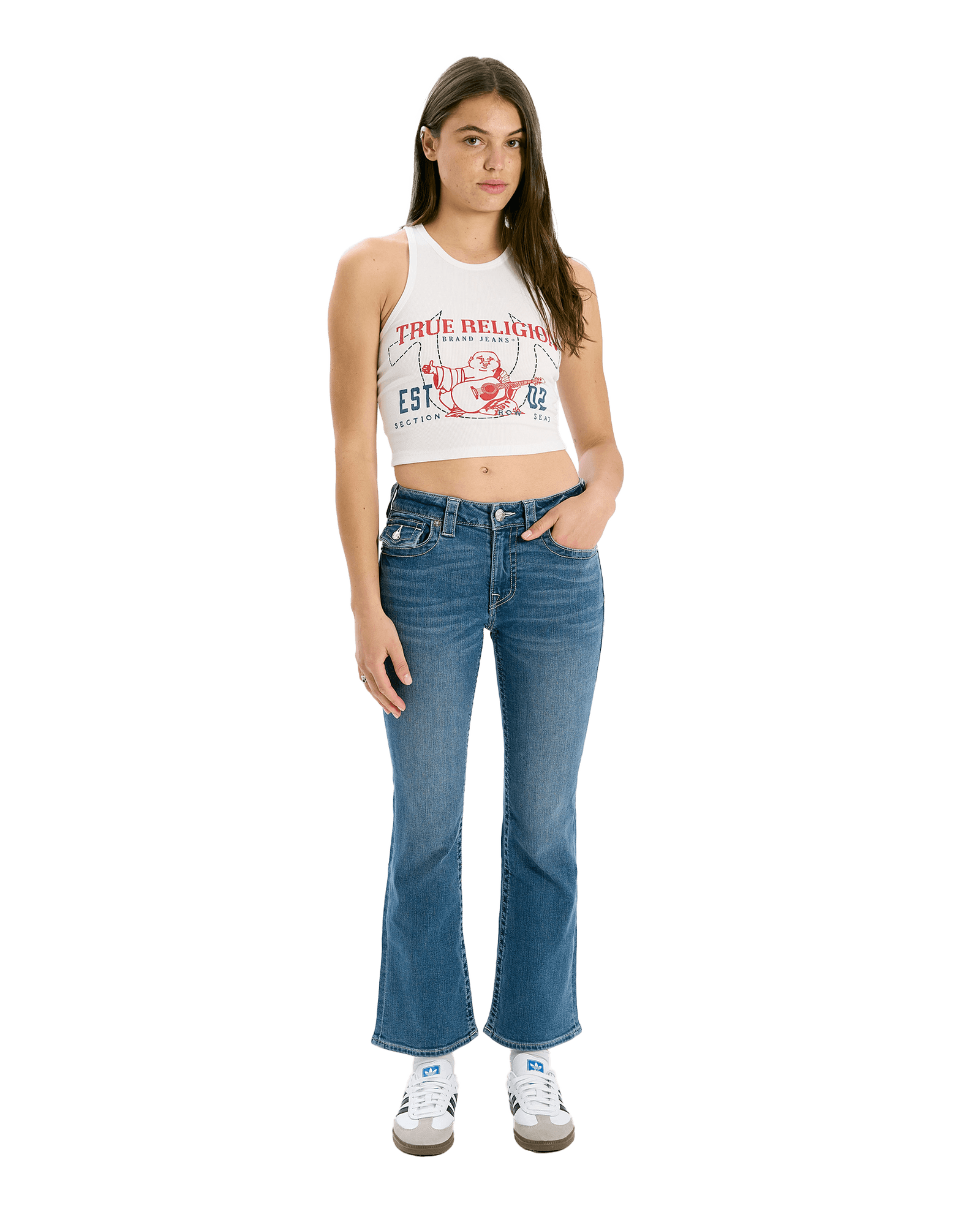 Mid Rise Kick Flare Flap W Mid Wash