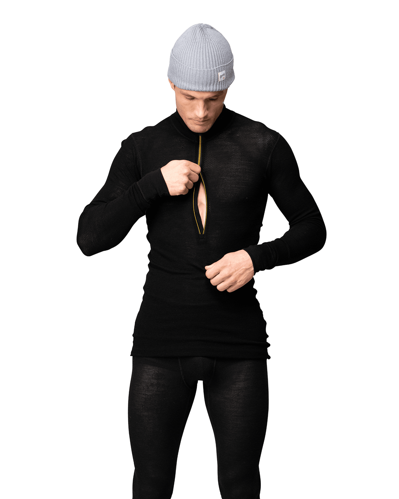 Wool Mesh 190 Zip Neck M Caviar