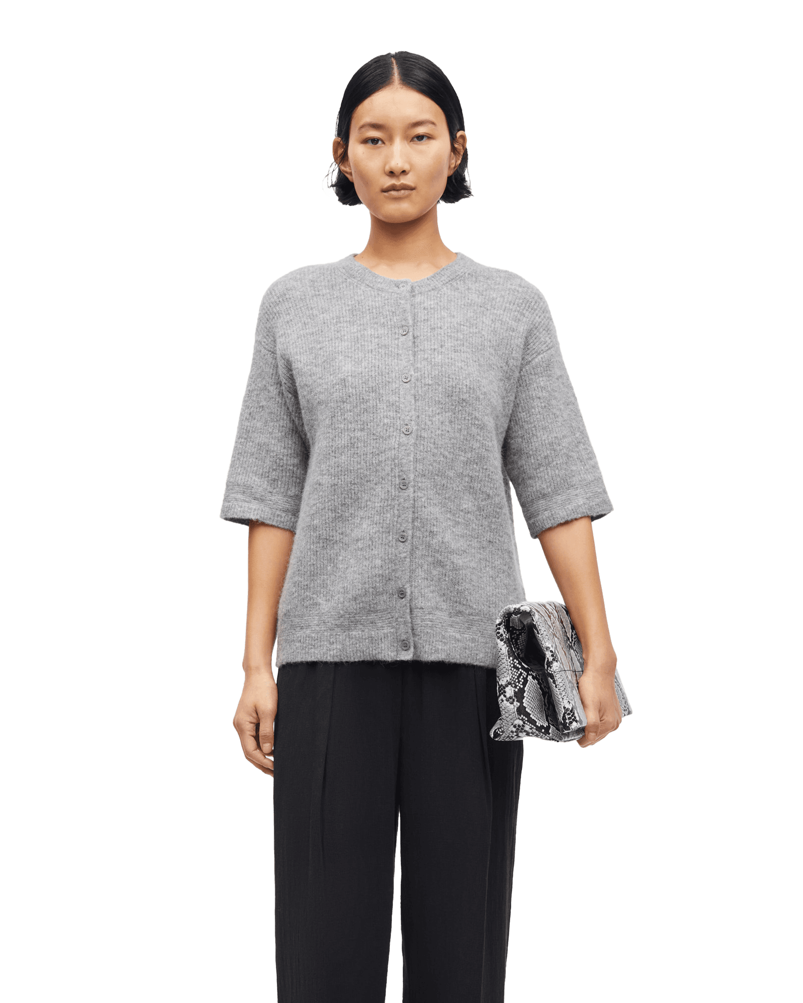 Saanoura S/S Cardigan 7355 W Grey mel.