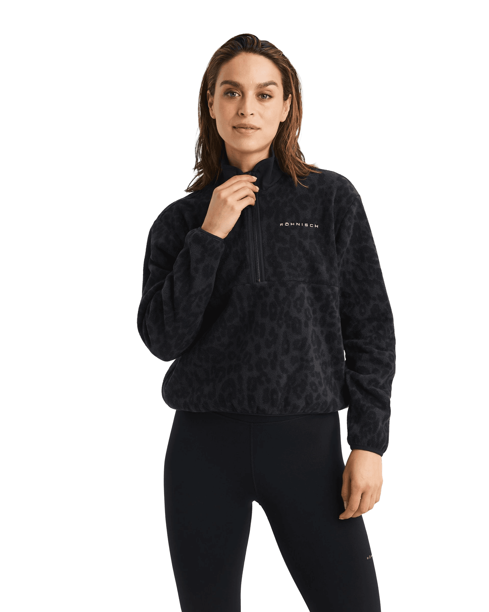 Thermal Half Zip Fleece W Grey Leo Print