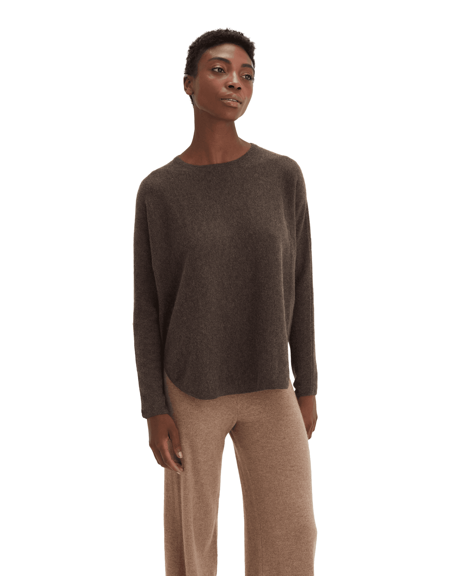 Curved Sweater W Cacao