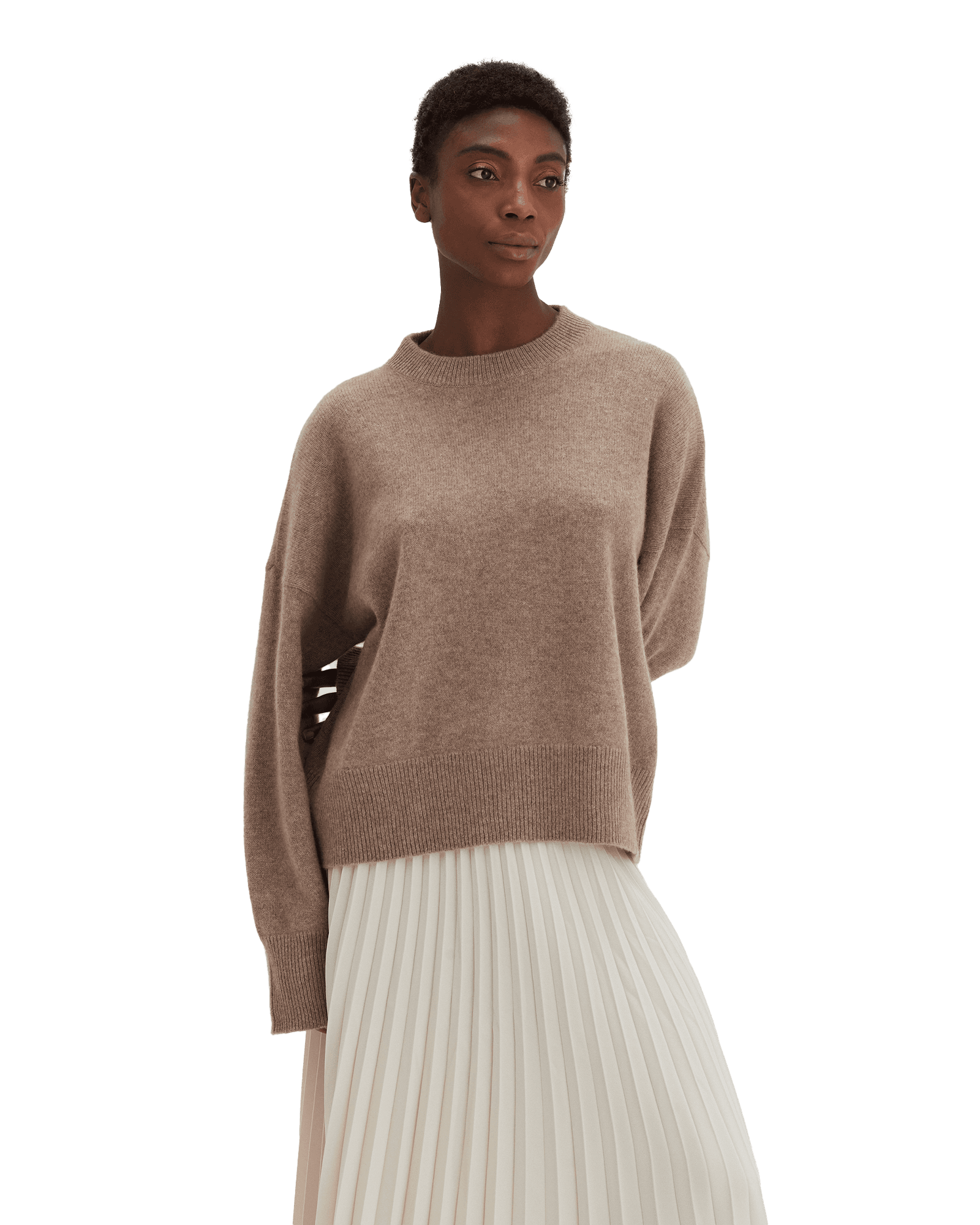 Boxy O-neck Sweater W Mink
